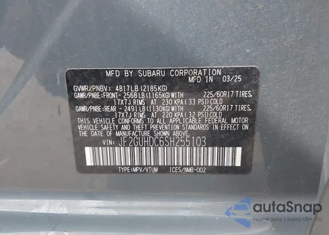 2025 Subaru Crosstrek Premium from USA, damaged, VIN JF2GUHDC6SH255103